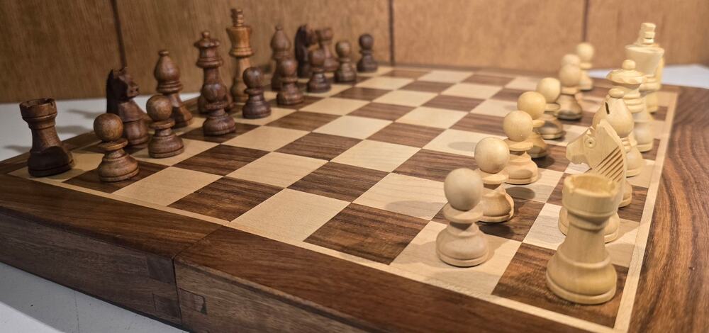Handcrafted Magnetic 12" Travel Chess Set Acacia Boxwood